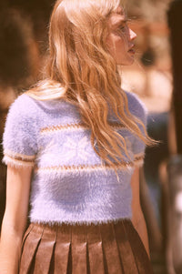 Bunny Slope Fuzzy Knit Short-Sleeve Alpine Sweater - ShopPromesa