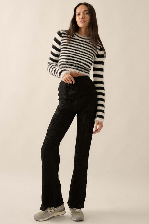 Outside the Lines Striped Fuzzy Knit Crop Sweater - ShopPromesa