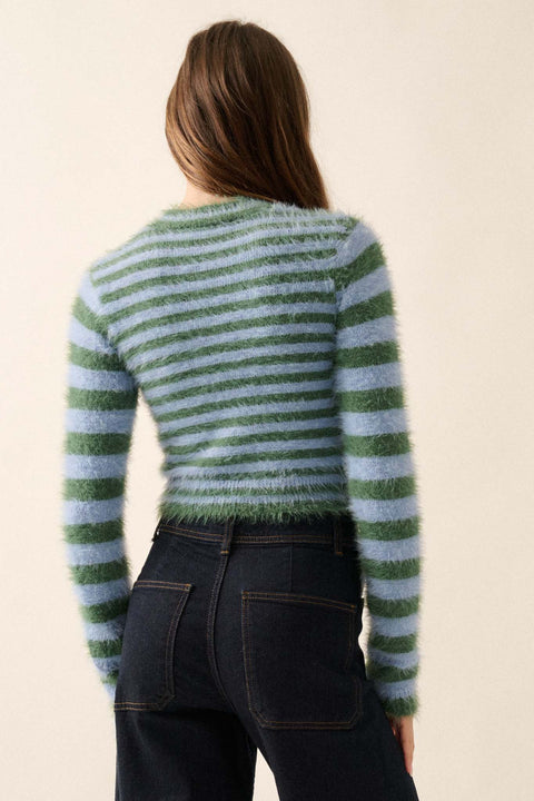 Outside the Lines Striped Fuzzy Knit Crop Sweater - ShopPromesa