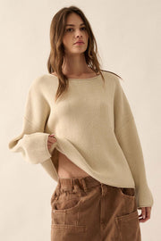 Chill Vibes Rolled-Edge Ribbed Knit Sweater - ShopPromesa