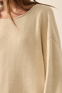 Chill Vibes Rolled-Edge Ribbed Knit Sweater - ShopPromesa