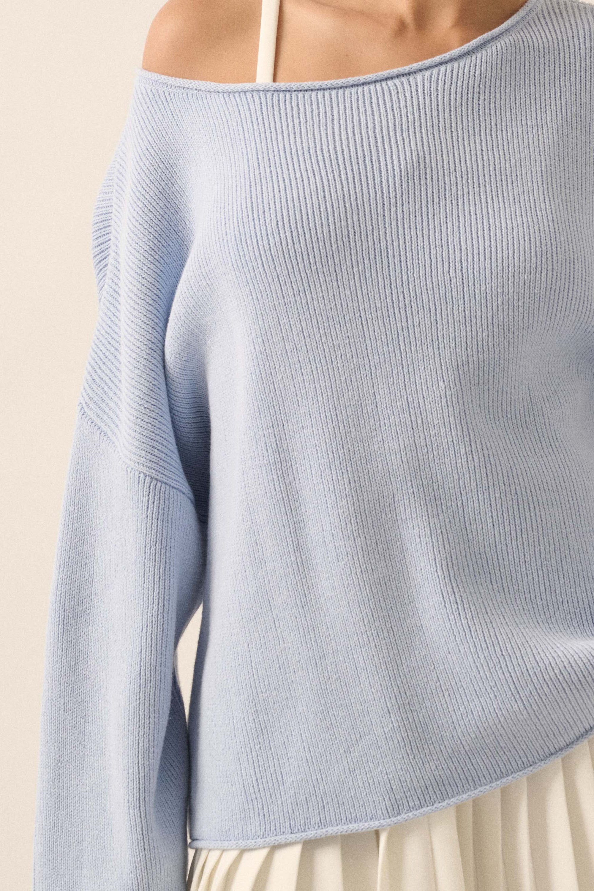 Chill Vibes Rolled-Edge Ribbed Knit Sweater