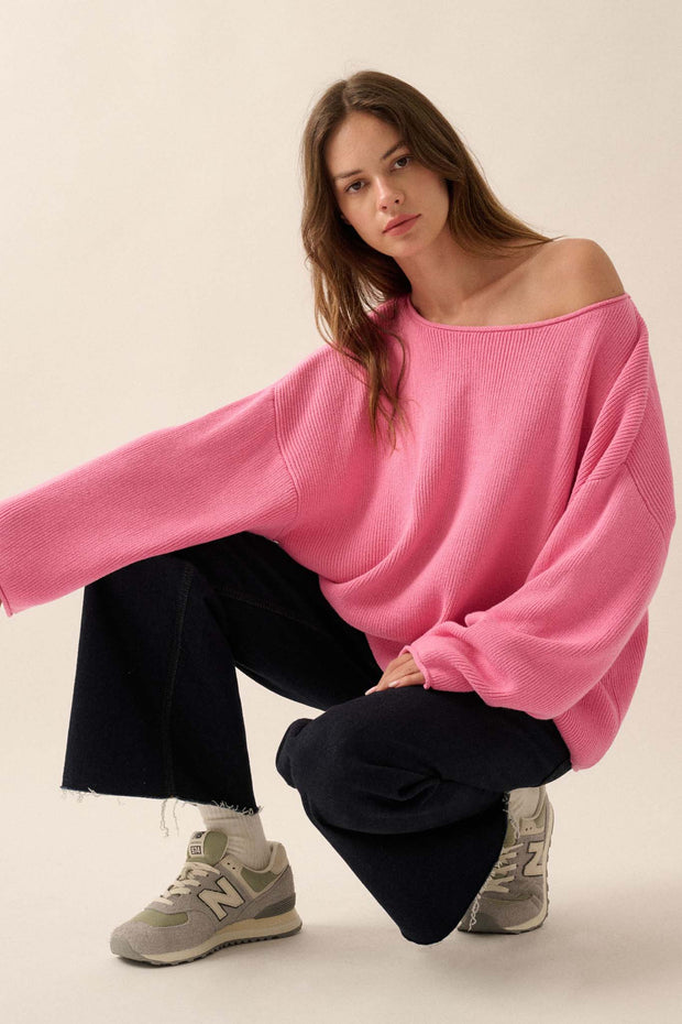 Chill Vibes Rolled-Edge Ribbed Knit Sweater - ShopPromesa