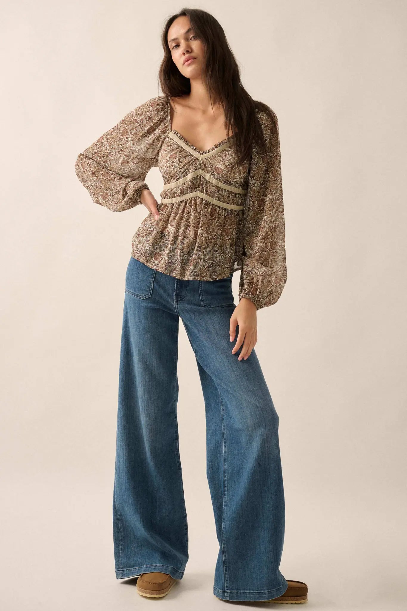 Hyacinth House Floral Velvet-Trim Babydoll Top - ShopPromesa