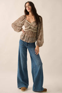 Hyacinth House Floral Velvet-Trim Babydoll Top - ShopPromesa