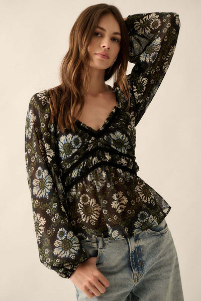 Awakening Beauty Floral Chiffon Peasant Top - ShopPromesa