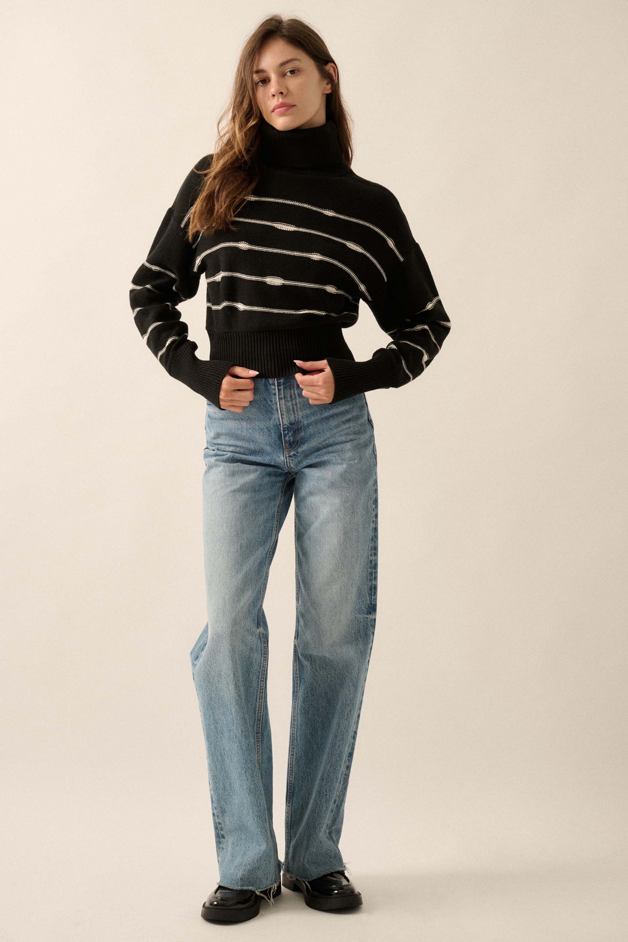 Draw the Line Striped Banded Turtleneck Sweater - ShopPromesa