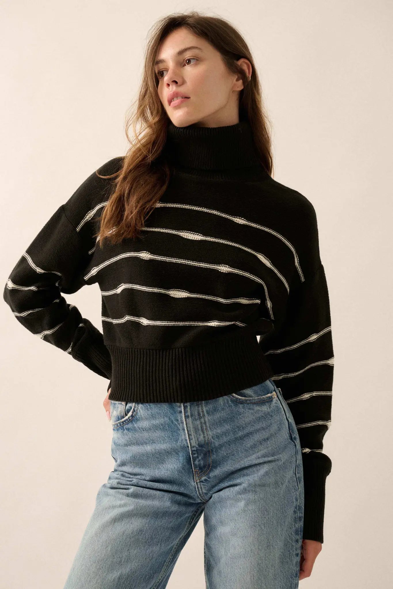Draw the Line Striped Banded Turtleneck Sweater - ShopPromesa