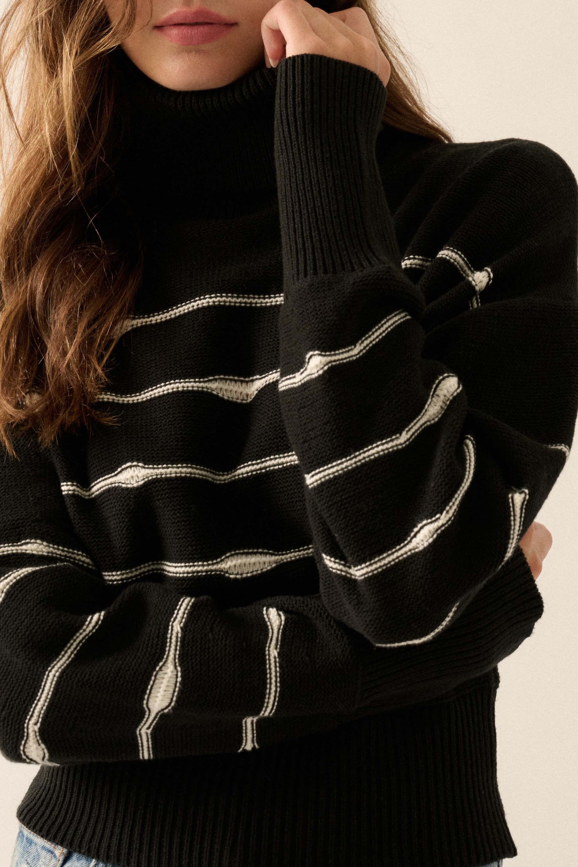 Draw the Line Striped Banded Turtleneck Sweater