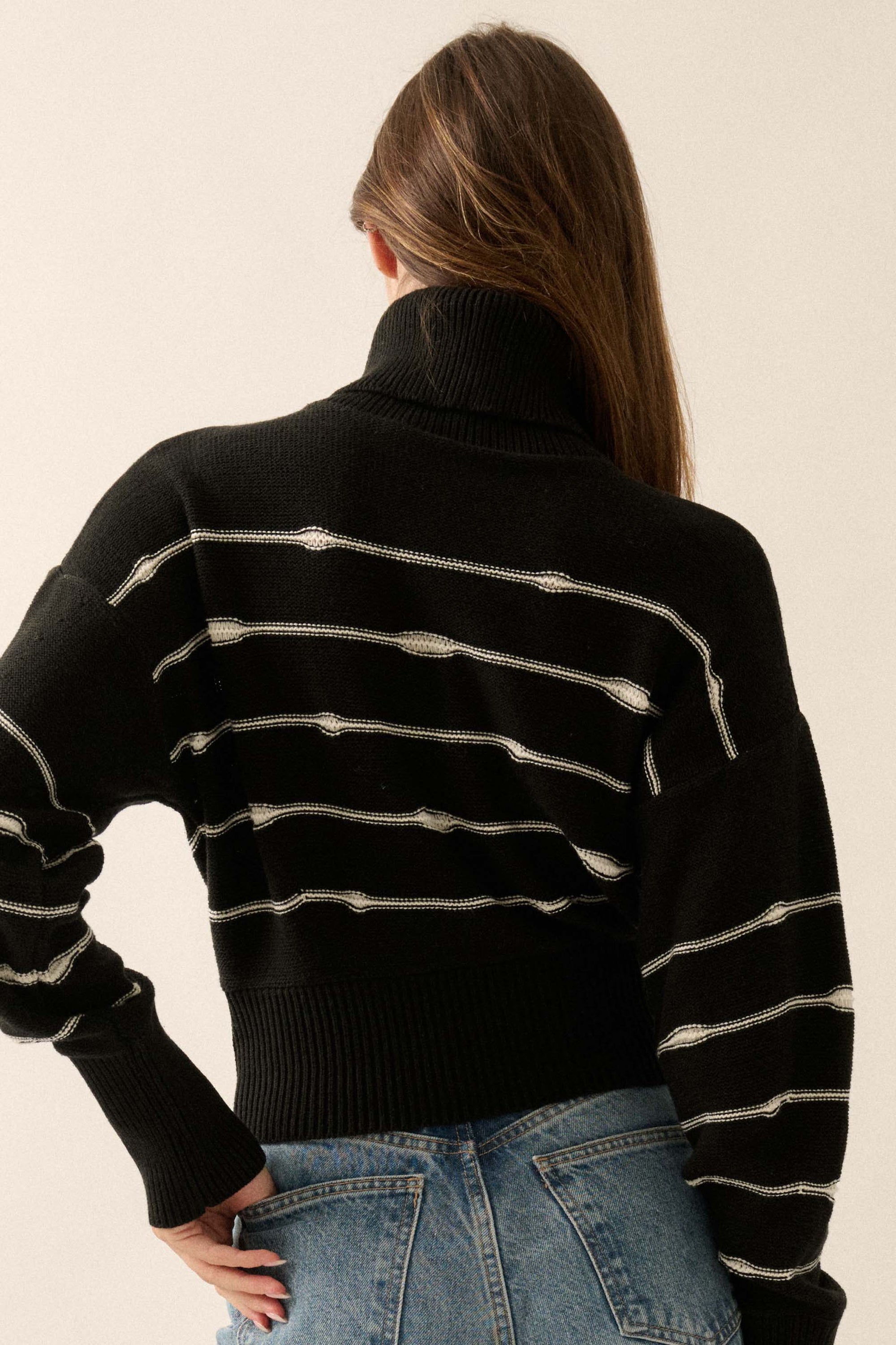 Draw the Line Striped Banded Turtleneck Sweater - ShopPromesa