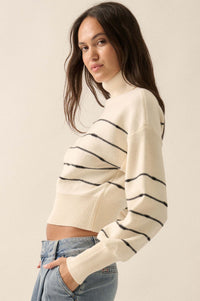 Draw the Line Striped Banded Turtleneck Sweater - ShopPromesa