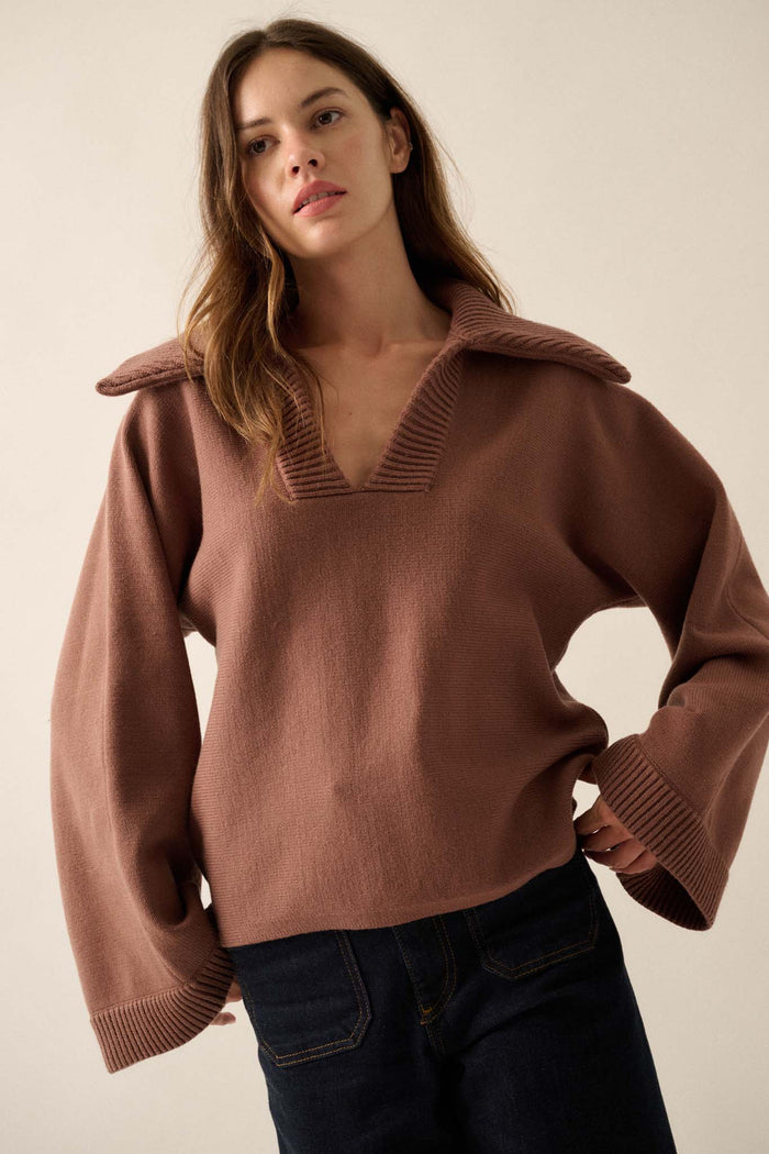 Home Sweet Home Oversized Collar V-Neck Sweater - ShopPromesa