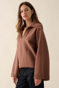 Home Sweet Home Oversized Collar V-Neck Sweater - ShopPromesa