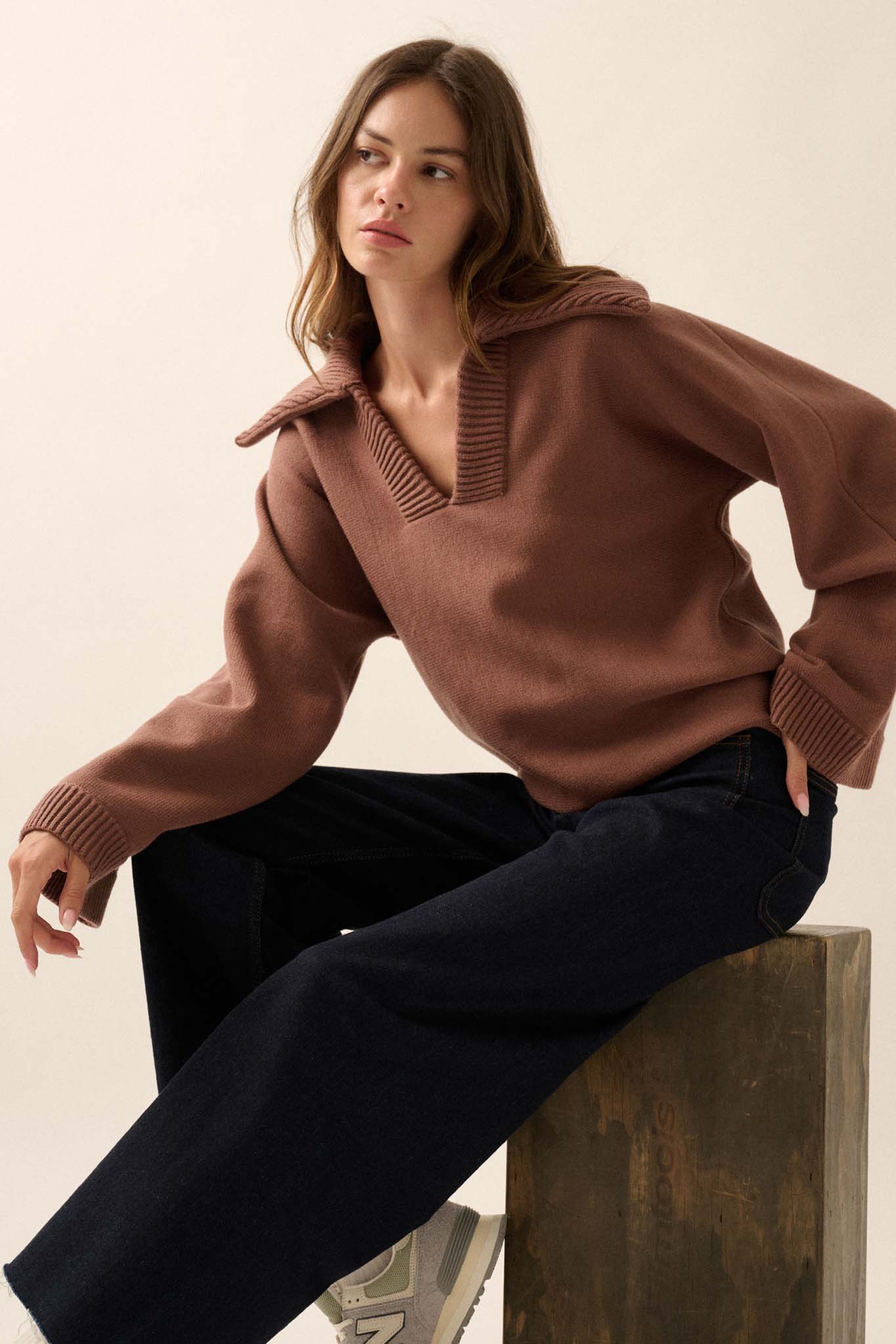 Home Sweet Home Oversized Collar V-Neck Sweater - ShopPromesa