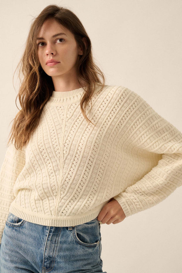 Warm Wishes Pointelle Cable Knit Dolman Sweater - ShopPromesa