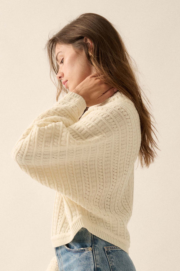 Warm Wishes Pointelle Cable Knit Dolman Sweater - ShopPromesa