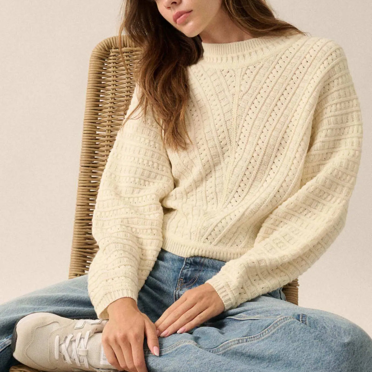 Warm Wishes Pointelle Cable Knit Dolman Sweater