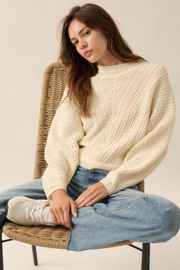 Warm Wishes Pointelle Cable Knit Dolman Sweater - ShopPromesa