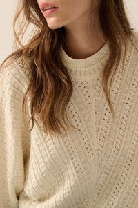 Warm Wishes Pointelle Cable Knit Dolman Sweater - ShopPromesa