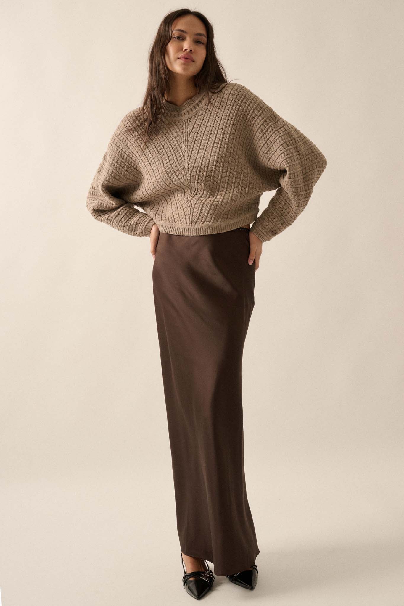 Warm Wishes Pointelle Cable Knit Dolman Sweater - ShopPromesa