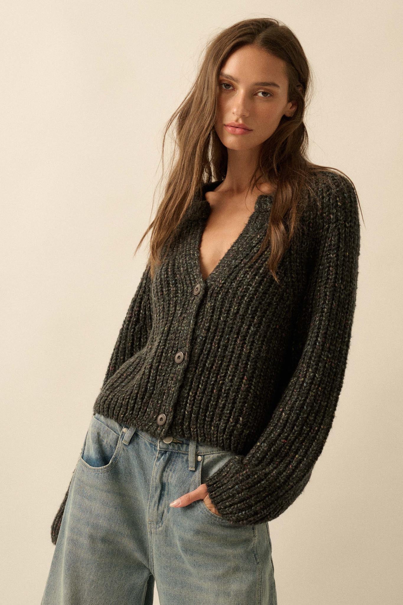 Soft Sunday Ribbed Knit Buttoned V-Neck Cardigan - ShopPromesa
