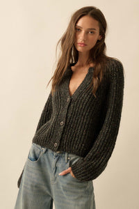 Soft Sunday Ribbed Knit Buttoned V-Neck Cardigan - ShopPromesa