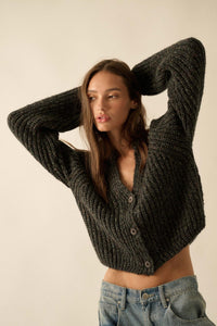 Soft Sunday Ribbed Knit Buttoned V-Neck Cardigan - ShopPromesa