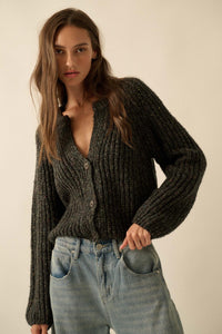 Soft Sunday Ribbed Knit Buttoned V-Neck Cardigan - ShopPromesa
