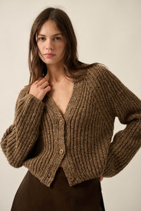 Soft Sunday Ribbed Knit Buttoned V-Neck Cardigan - ShopPromesa