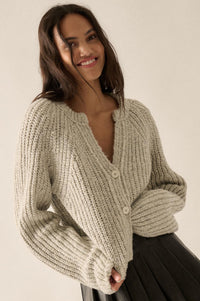 Soft Sunday Ribbed Knit Buttoned V-Neck Cardigan - ShopPromesa