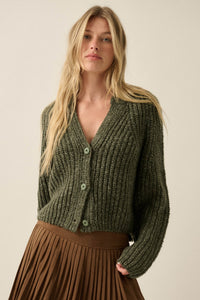 Soft Sunday Ribbed Knit Buttoned V-Neck Cardigan - ShopPromesa