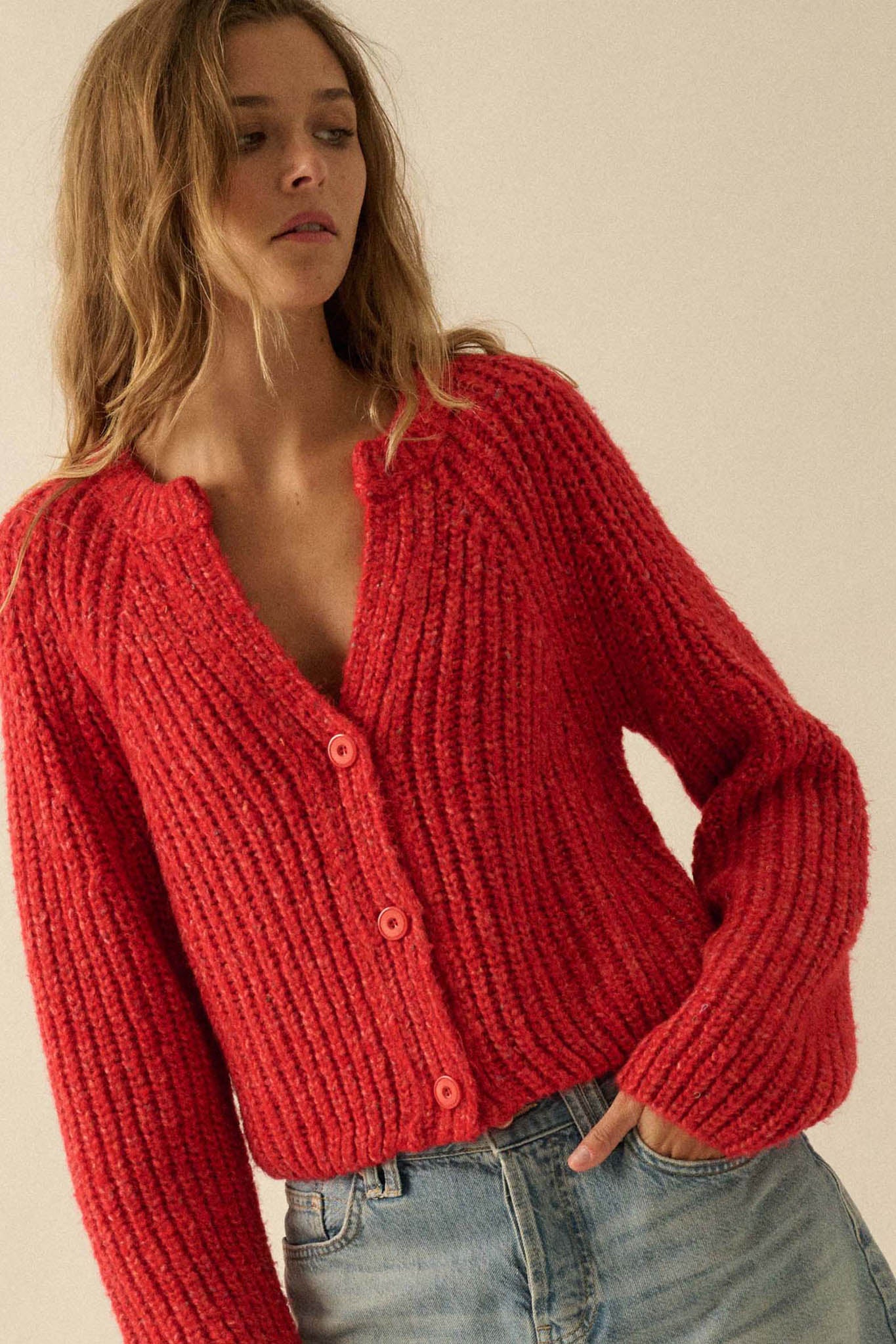 Soft Sunday Ribbed Knit Buttoned V-Neck Cardigan - ShopPromesa