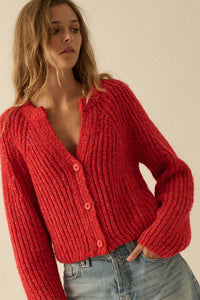 Soft Sunday Ribbed Knit Buttoned V-Neck Cardigan - ShopPromesa