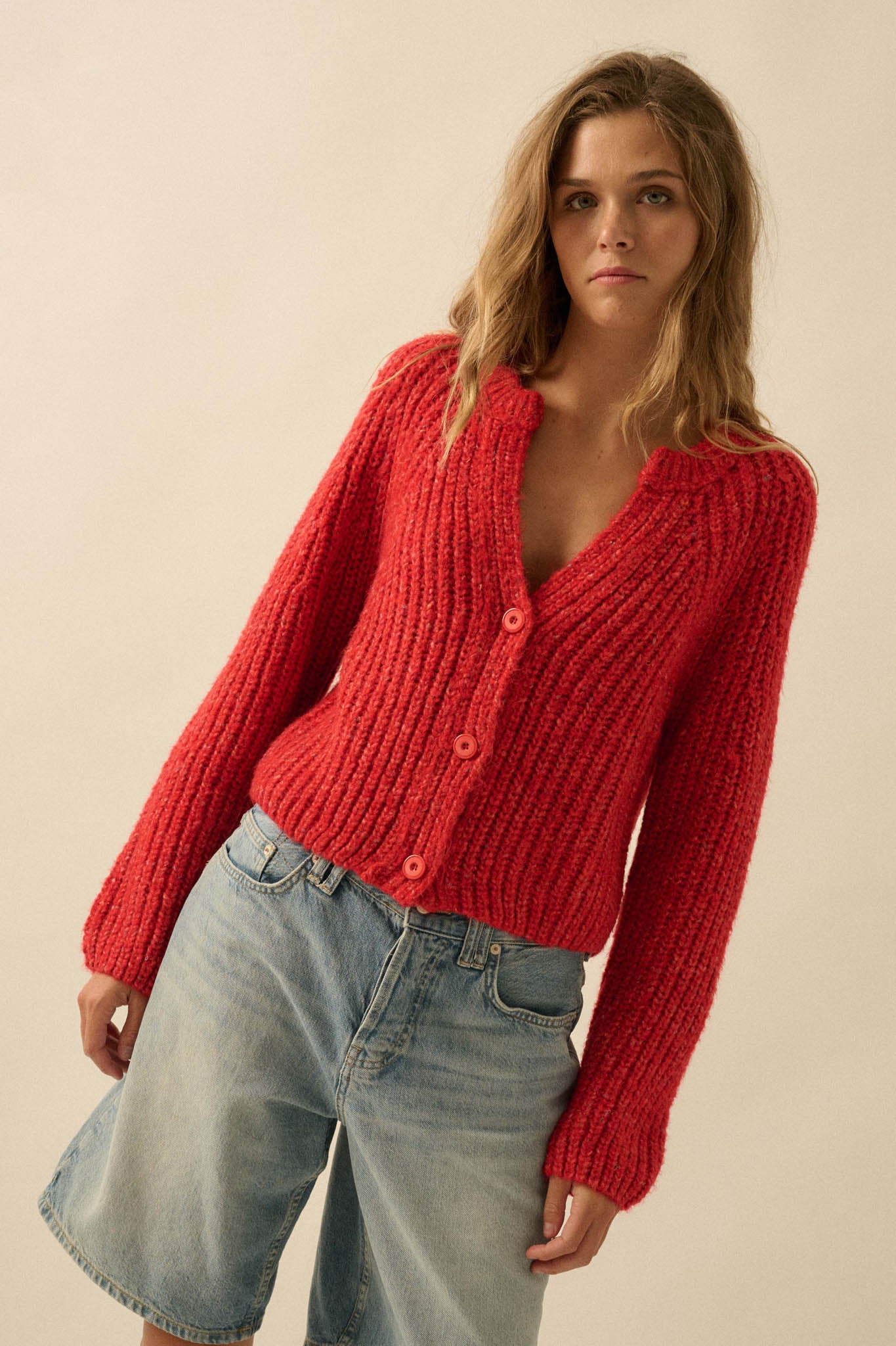 Soft Sunday Ribbed Knit Buttoned V-Neck Cardigan - ShopPromesa