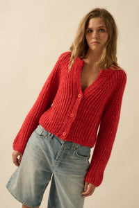 Soft Sunday Ribbed Knit Buttoned V-Neck Cardigan - ShopPromesa