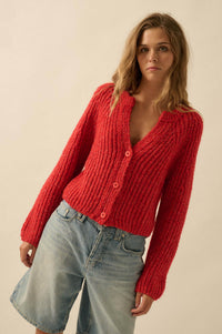 Soft Sunday Ribbed Knit Buttoned V-Neck Cardigan - ShopPromesa