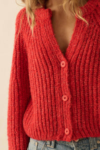 Soft Sunday Ribbed Knit Buttoned V-Neck Cardigan - ShopPromesa