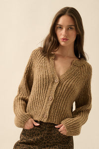 Soft Sunday Ribbed Knit Buttoned V-Neck Cardigan - ShopPromesa