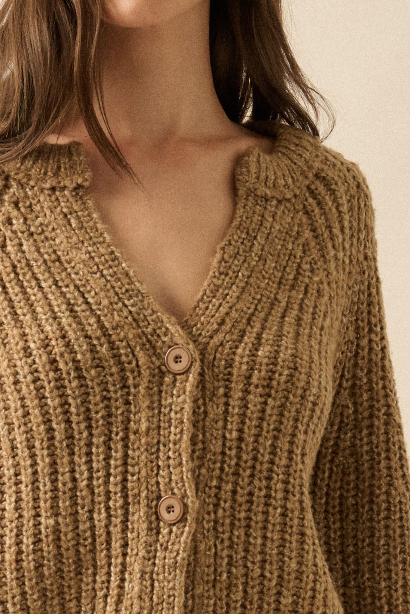 Soft Sunday Ribbed Knit Buttoned V-Neck Cardigan - ShopPromesa