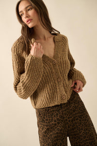 Soft Sunday Ribbed Knit Buttoned V-Neck Cardigan - ShopPromesa