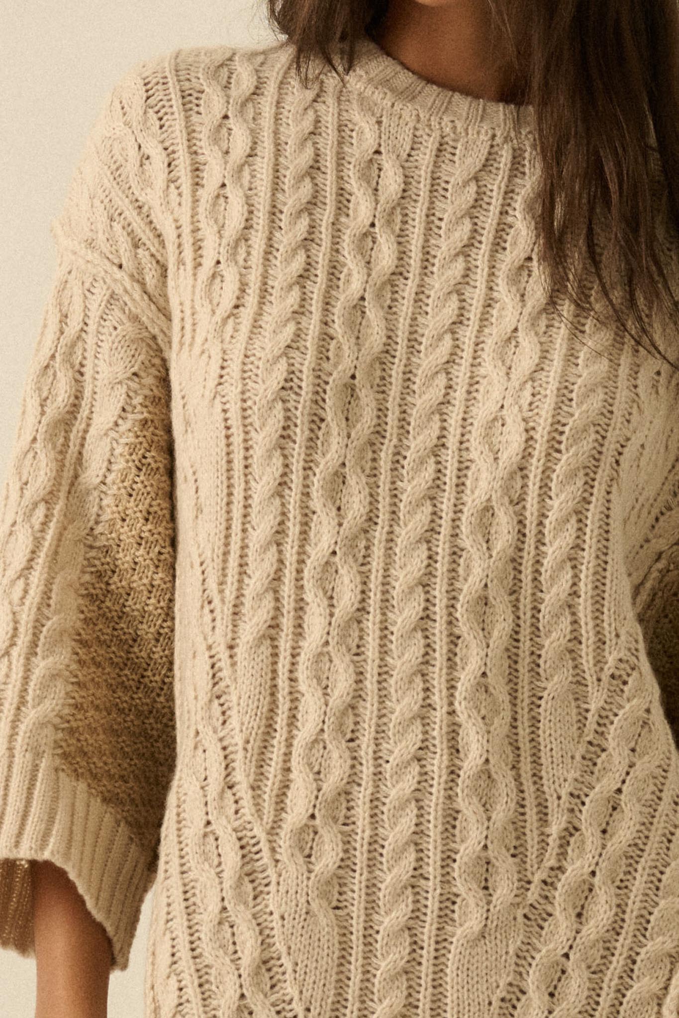 So Together Colorblock Cable Knit Oversize Sweater