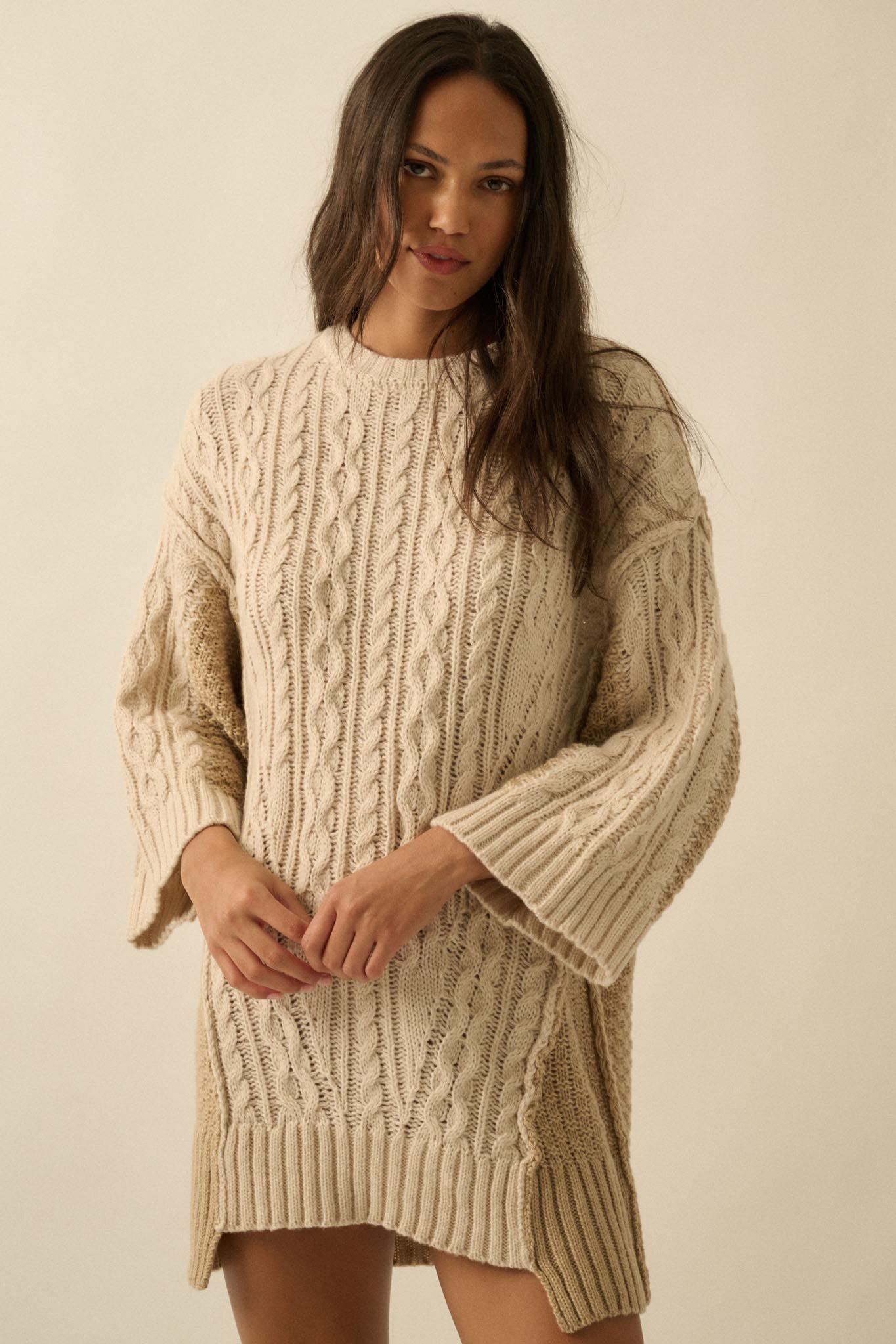 So Together Colorblock Cable Knit Oversize Sweater