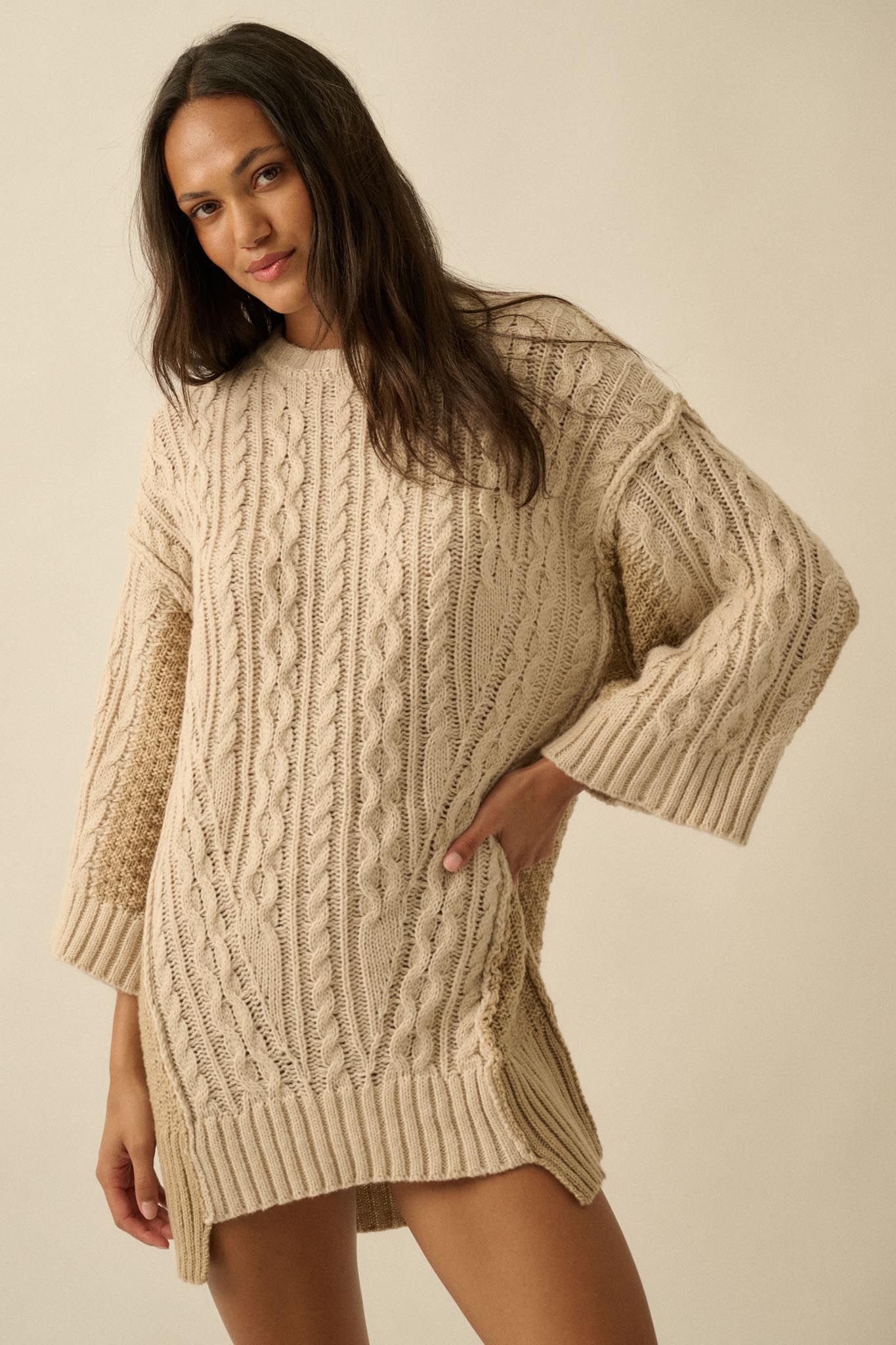 So Together Colorblock Cable Knit Oversize Sweater