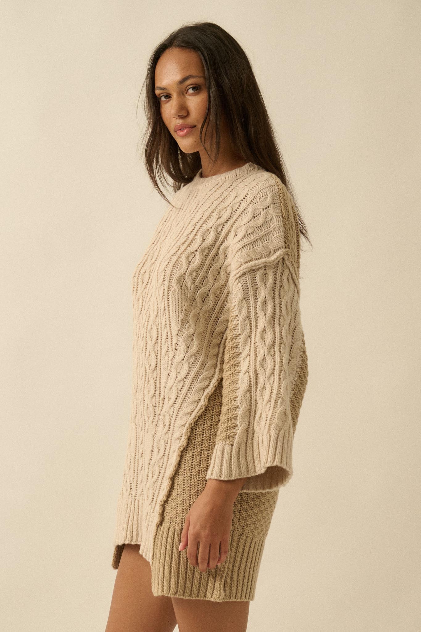 So Together Colorblock Cable Knit Oversize Sweater