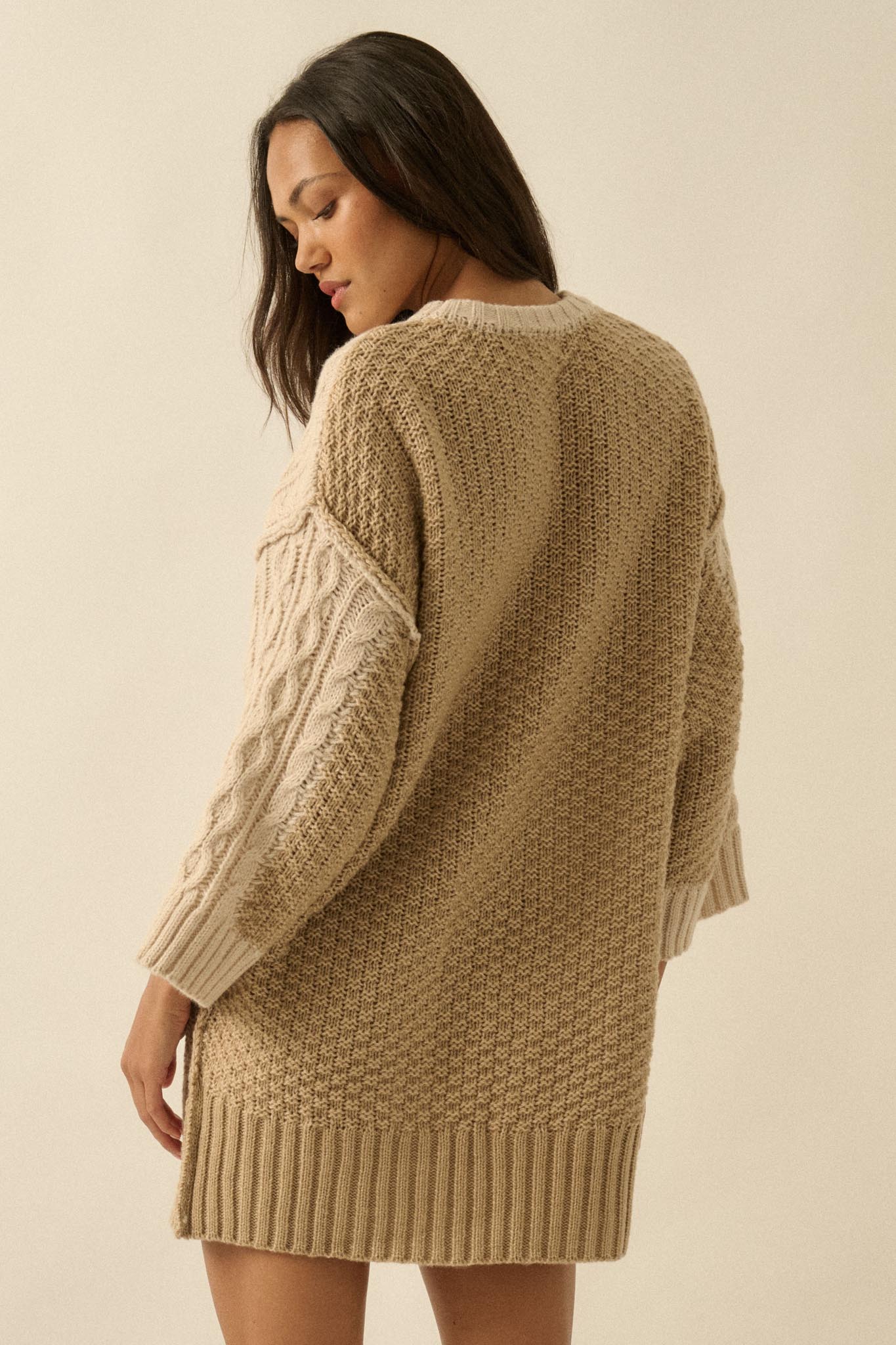So Together Colorblock Cable Knit Oversize Sweater
