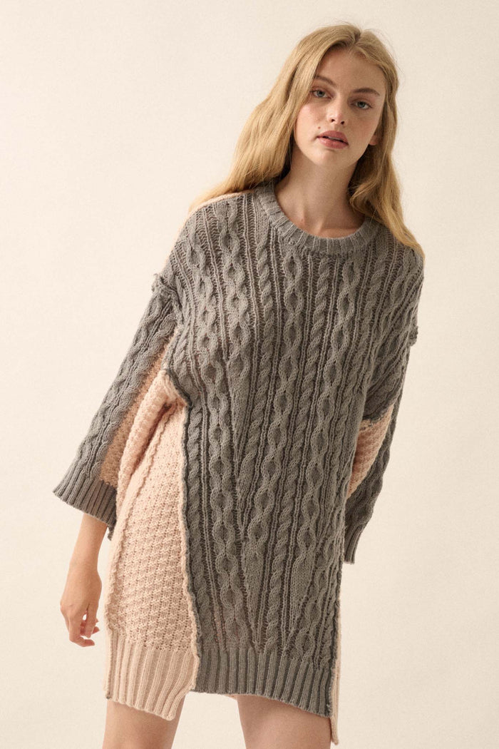 So Together Colorblock Cable Knit Oversize Sweater - ShopPromesa