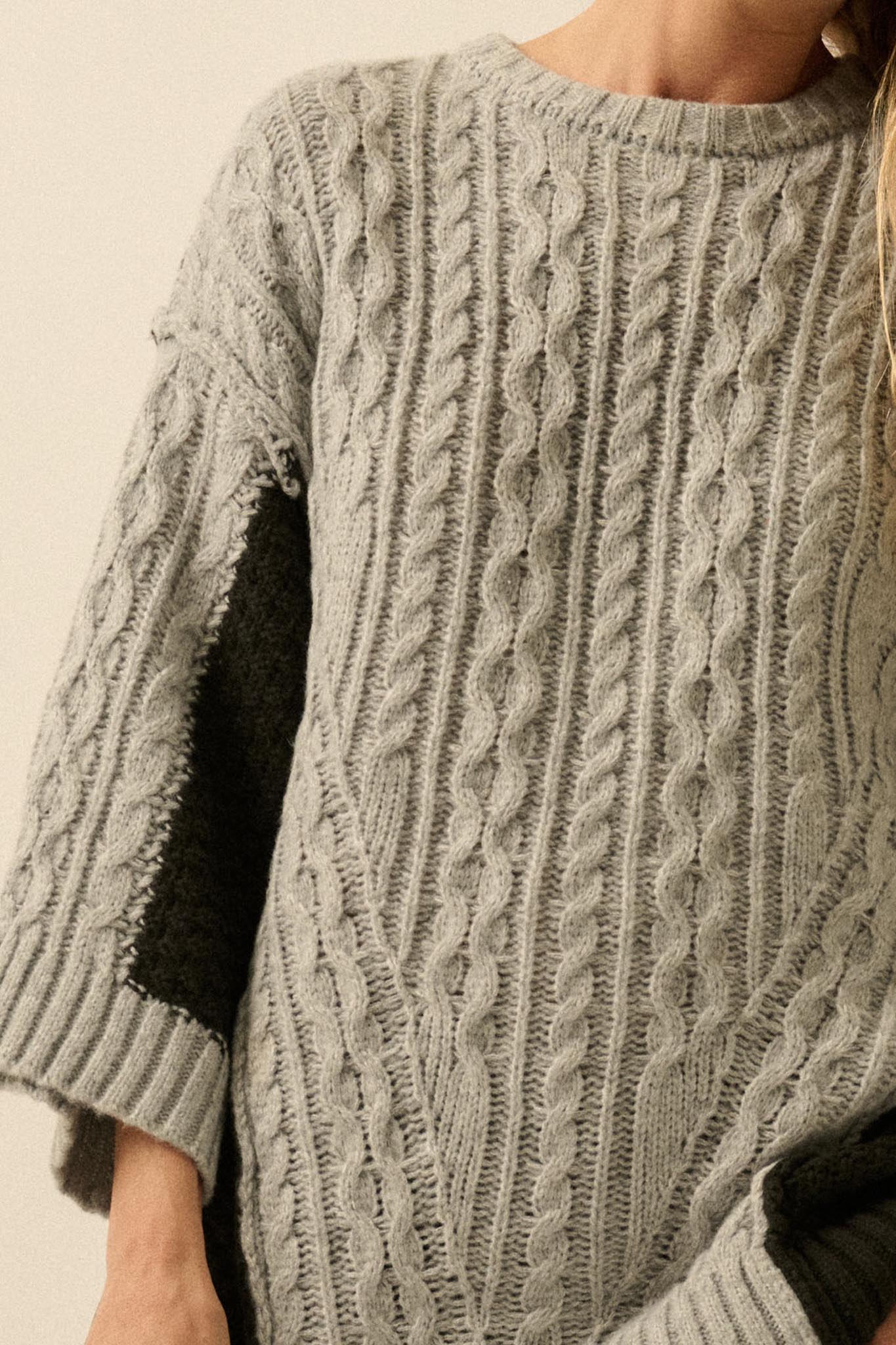 So Together Colorblock Cable Knit Oversize Sweater