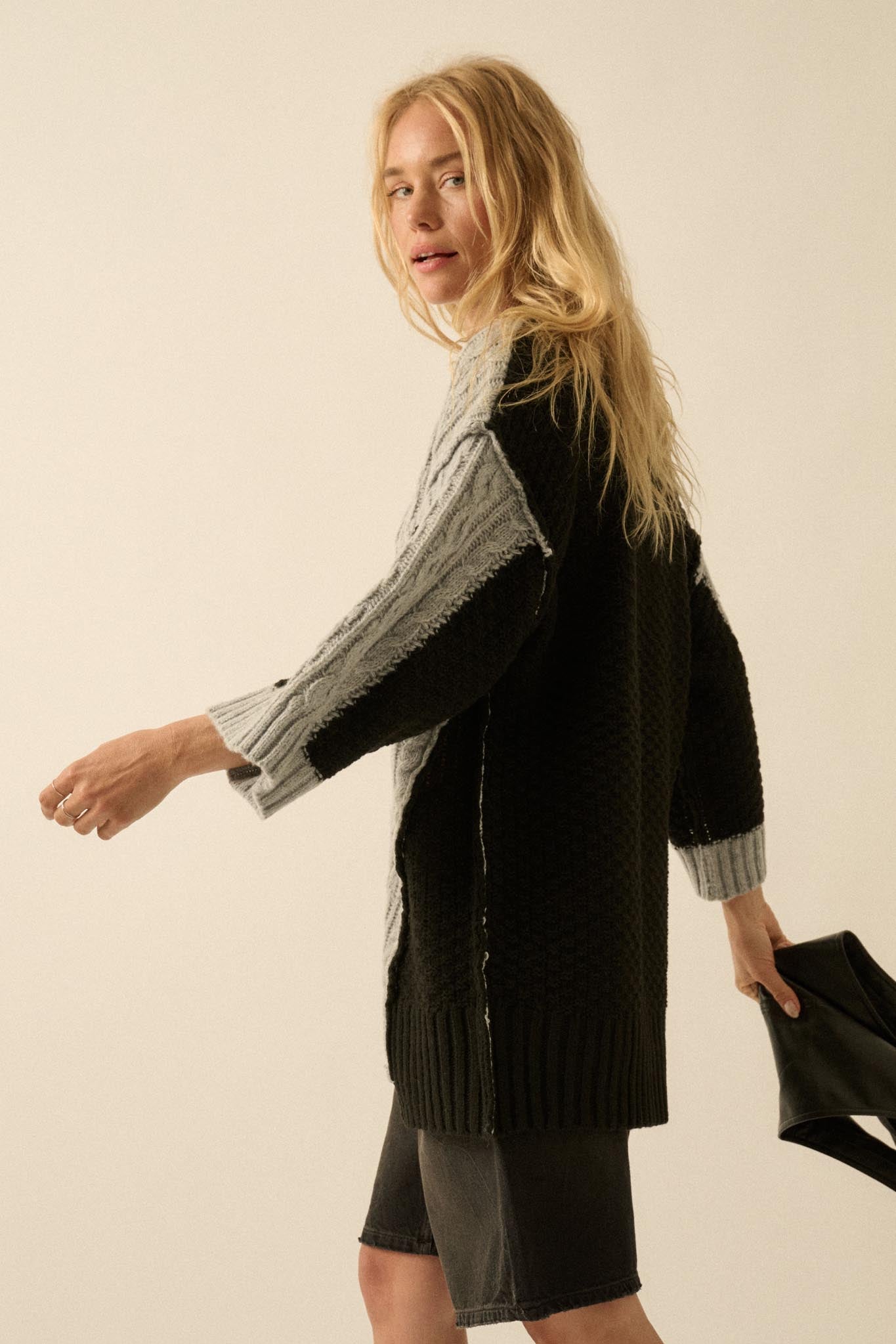 So Together Colorblock Cable Knit Oversize Sweater