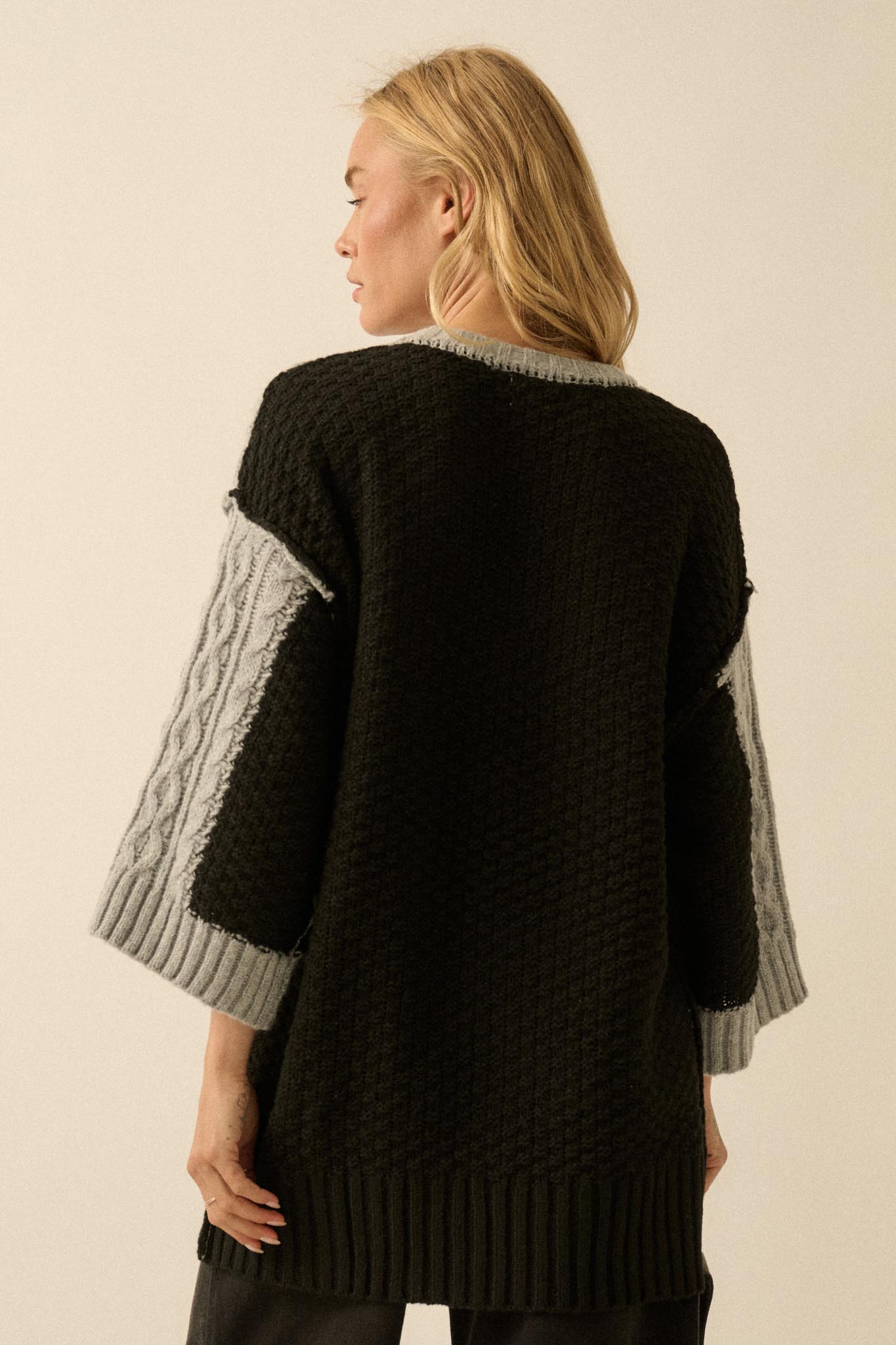 So Together Colorblock Cable Knit Oversize Sweater