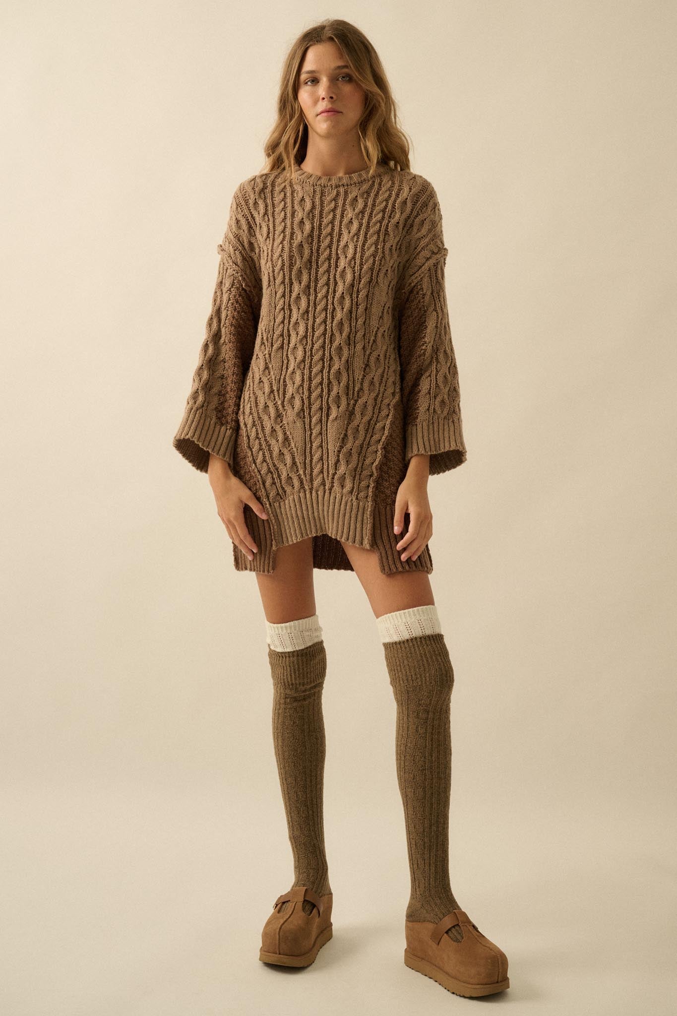 So Together Colorblock Cable Knit Oversize Sweater